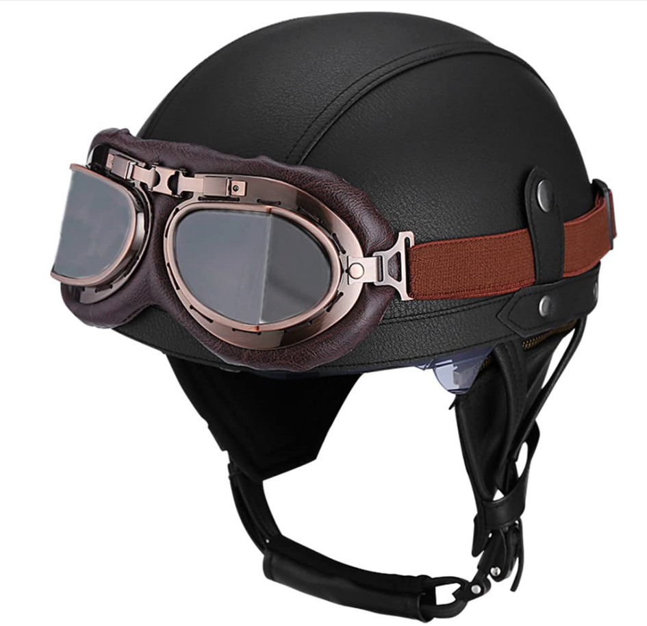 Retro Half Helmet Scooter Bike Cruiser With Goggles