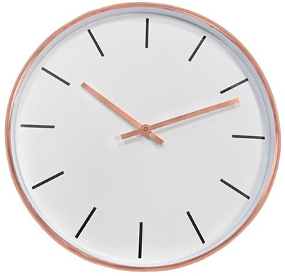Wall Clock Analog Quartz Movement Glass Metal 15 in Brushed Copper Plated Finish