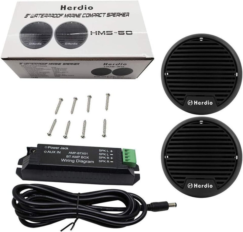 Herdio 3" Inch Marine Bluetooth Speakers Boat Motorcycle Hot Tub Stereo with Max