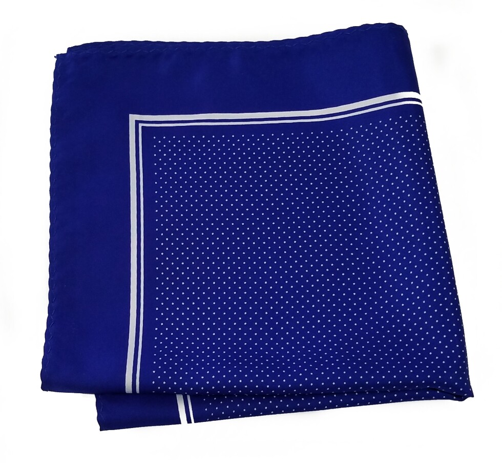 NEW - 100% Silk Pocket Square - Royal Blue with Tiny White