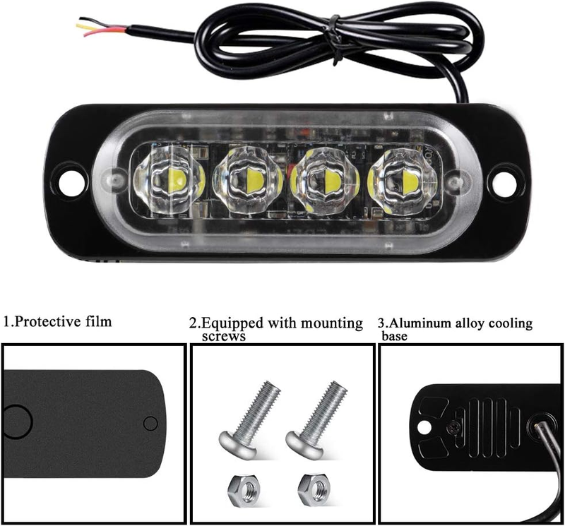 4Pcs Ultra Thin 4LED Emergency Strobe Lights Universal Surface Mount 12-24V