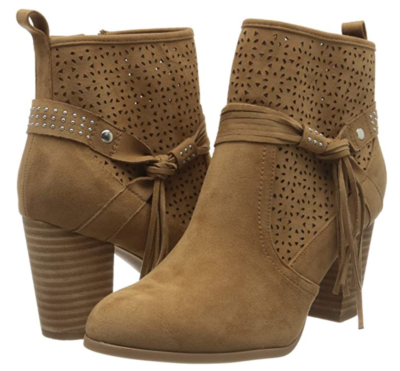 Refresh Ladies Suede Perforated Boot With Side Tassel TAN PERFORATED ANKLE BOOTS