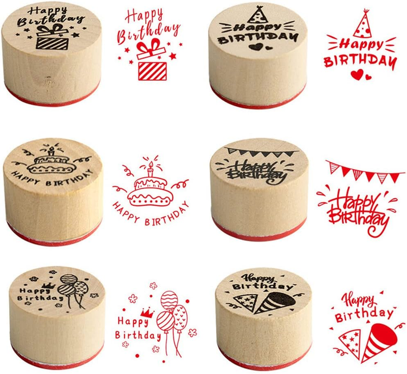 S Set Round Wooden Rubber Stamps For Card Making Happy Birthda
