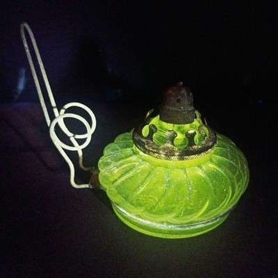 Vaseline Glass Miniature Lamp Oil Lamp Taisho Romantic Collection Rare JAPAN JP