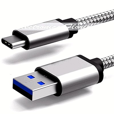15FT Nylon Braided Rope USB-C Type-C Sync Data Charger Charging Cable SILVER