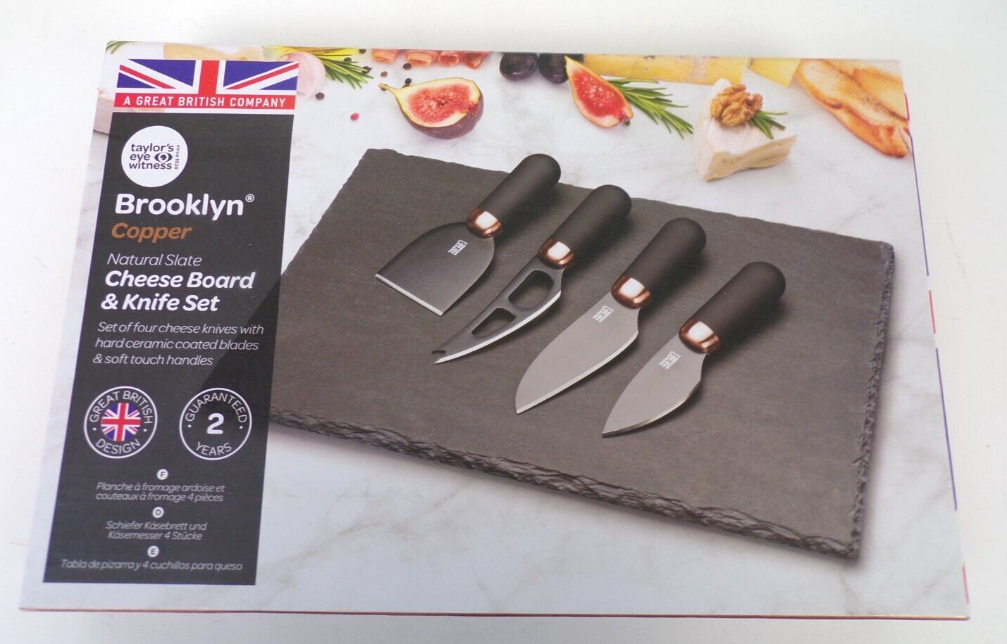 Brooklyn Copper 4-Piece Cheese Knife Set Plus Slate Cheese Serving Board Brooklyn Copper 4-Piece Cheese Knife Set Plus Slate Cheese Serving Board