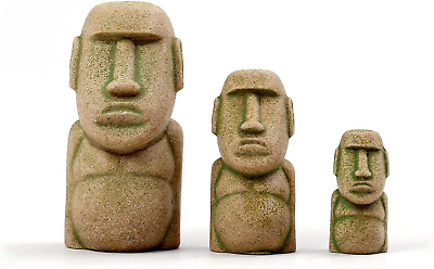 3 PCS Easter Island Head Statue Stone Figurines Moai Statues Small Fish Tank