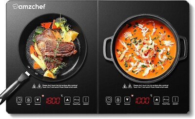 AMZCHEF Double Induction Hob Portable Cooker 2800W Ultrathin Timer Child Lock UK