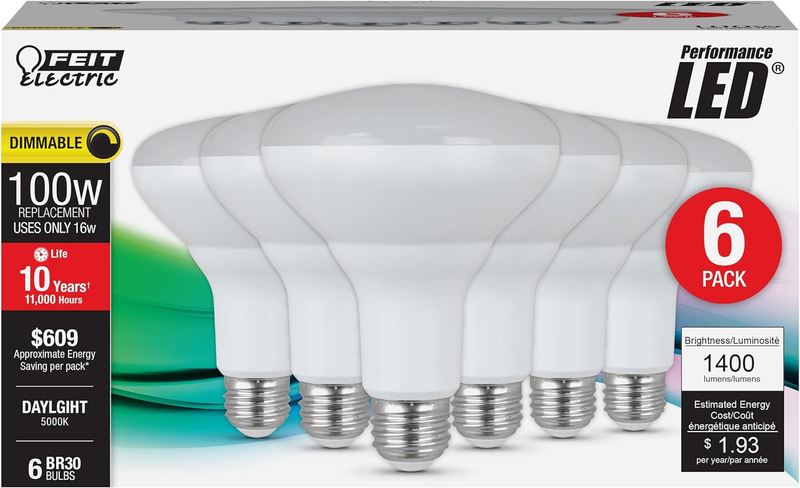 BR30 LED Light Bulbs, 100W Equivalent, Dimmable, E26 Standar