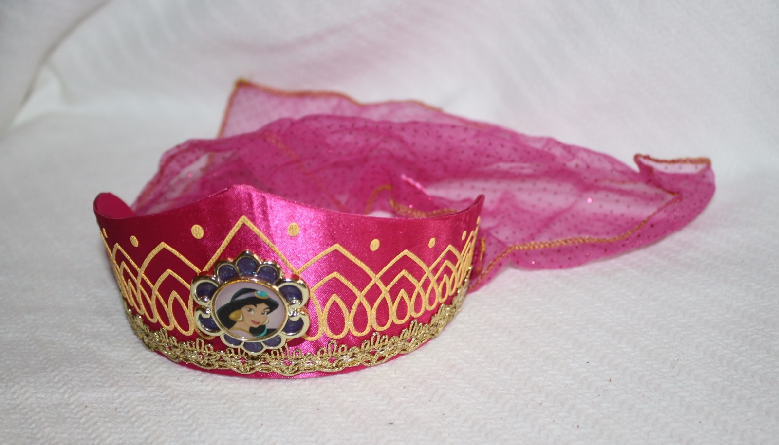 The Disney Store Jasmine Aladdin Magenta Princess Crown Gold Trim Costume
