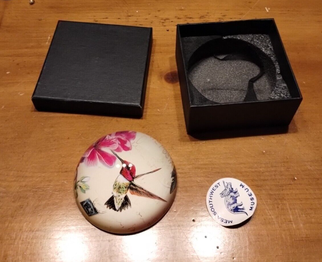 Vintage Hummingbird Floral Paperweight Pink Flowers Felt Mesa Southwest Museum