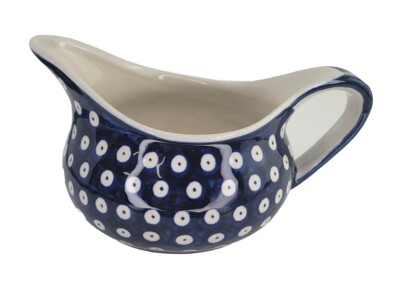 Boleslawiec Polish Pottery Hand Painted Blue Dot Gravy Boat
