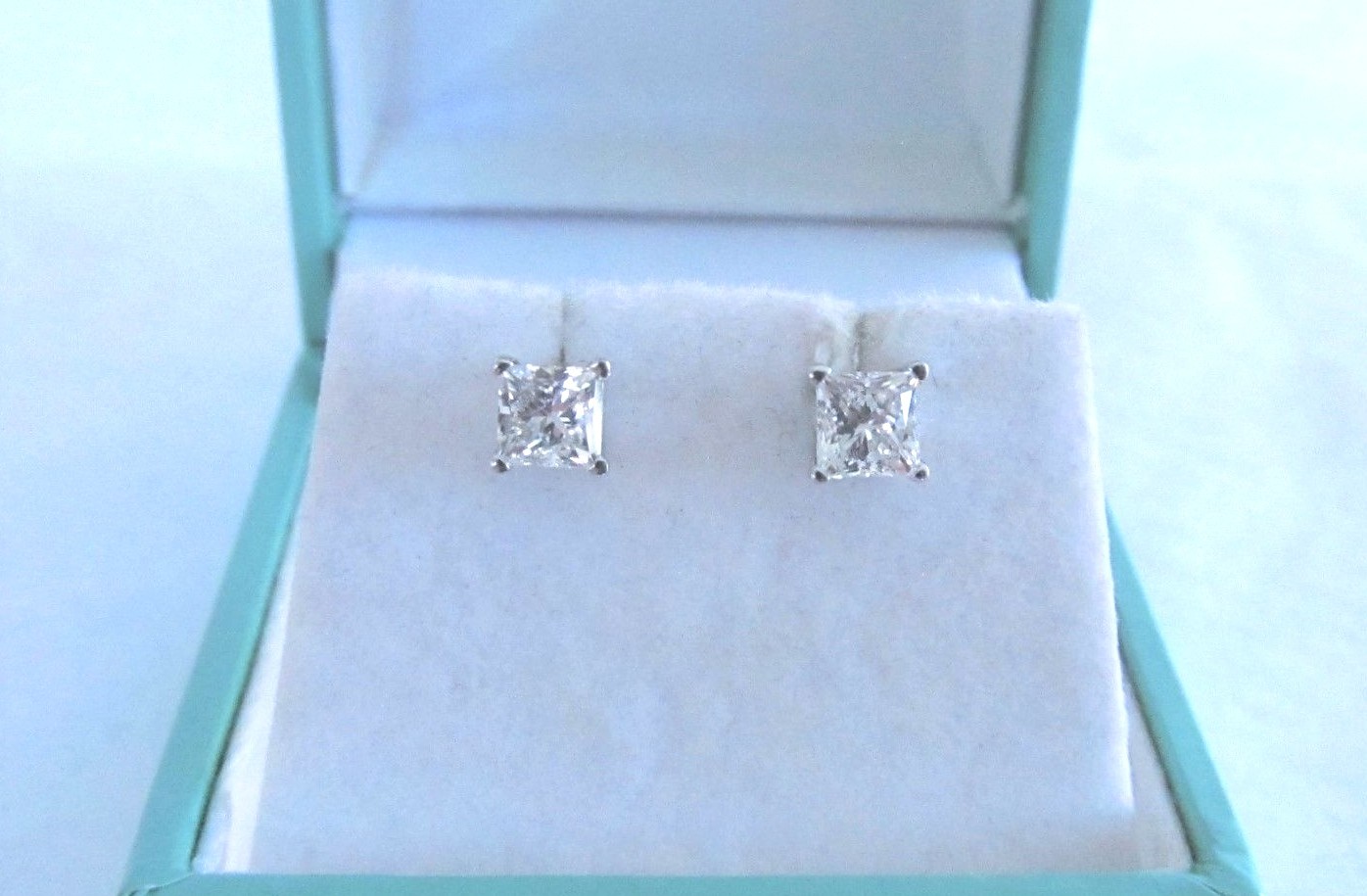 1 Carat Princess Cut Diamond Earrings 14 Karat WG Appraisal $2500 Now $1299 OBO