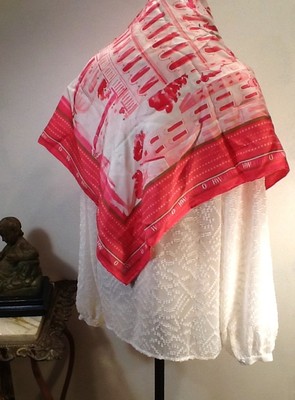 WORTH New York Silk Scarf 100 Silk Italy Piazza Rome 35quot PinkWhite 
