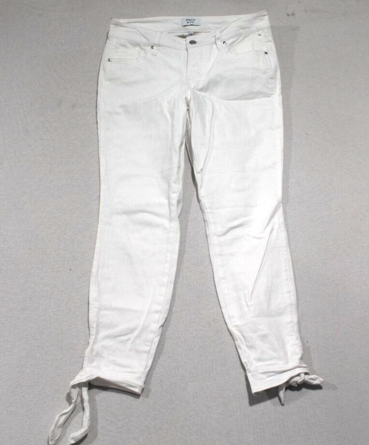 Crown Ivy White Women Jeans Ankle Casual Drawstring Size 4