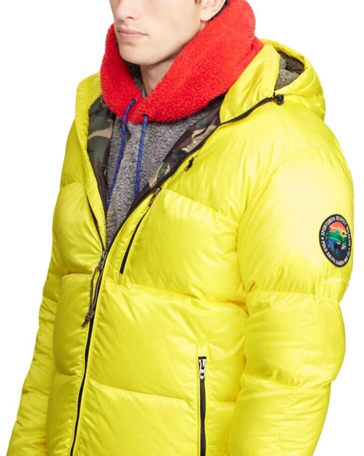 Pre-owned Polo Ralph Lauren Vtg Sportsman Military Camo 750 Down Jacket Sherpa Hood Yellow
