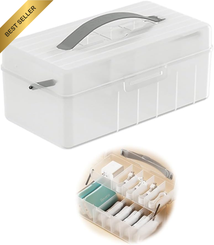 1 PCS Clear Plastic Medicine Storage Organizer,2 Tiers First Aid Box,Large Porta
