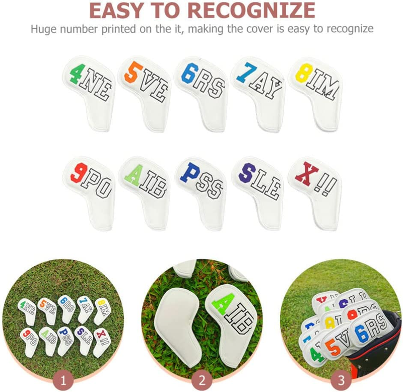 10Pcs Golf Club Head Cover Leather Golf Iron Covers Protectors with Number Golf