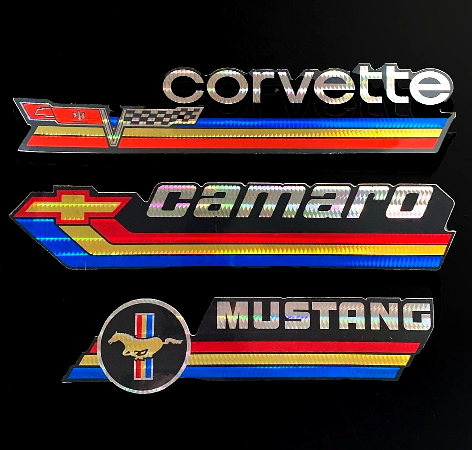 3 MUSTANG CAMARO CORVETTE race CAR VINTAGE sticker decal Prism Prismatic HOLO