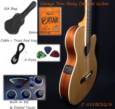 39'' Caraya C-551BCEQ/N Thin-Body Semi-Classical Guitar w/Truss Rod +Free Gig Bag