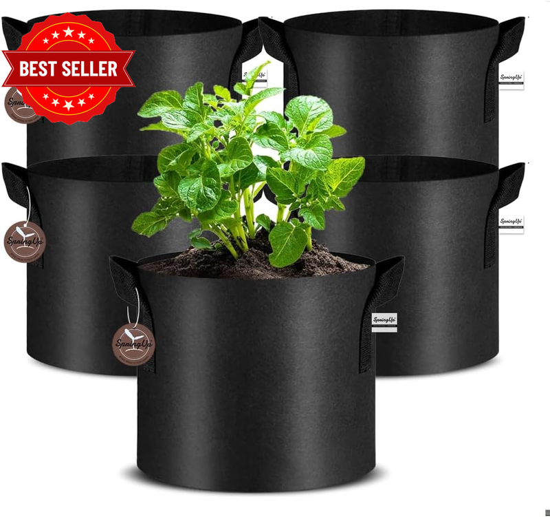 5 Pack Grow Bags, 10 Gallon Thickened Non-Woven Plant Bag
