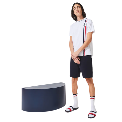 

Спортивная футболка Lacoste в белую/темно-синюю/красную двойную полоску, White/navy blue/red