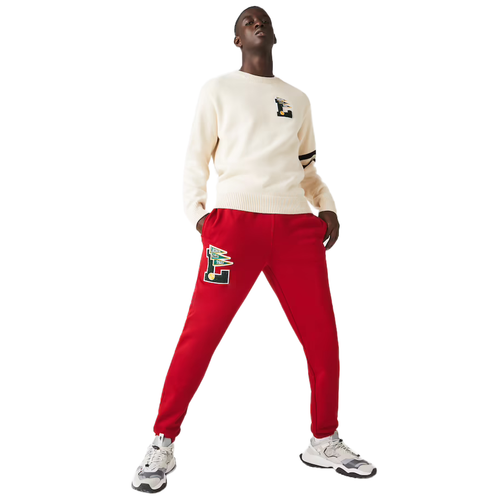 Мужские флисовые спортивные брюки Lacoste с красными вымпелами и значком L