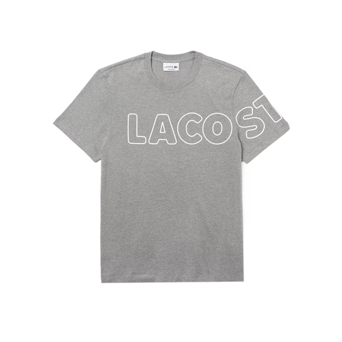 Мужская футболка Lacoste Grey Chine/White Heritage с круглым вырезом и крапинками из хлопка с логотипом Lacoste