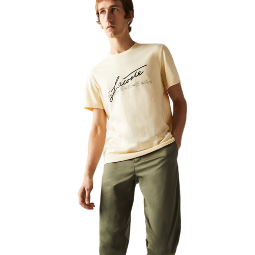 

Мужская хлопковая футболка с круглым вырезом и желтым фирменным принтом Lacoste Lacoste, Yellow/navy