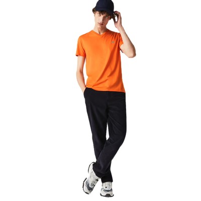 

Мужская оранжевая футболка Lacoste из хлопка Pima с короткими рукавами и v-образным вырезом из джерси, Оранжевый