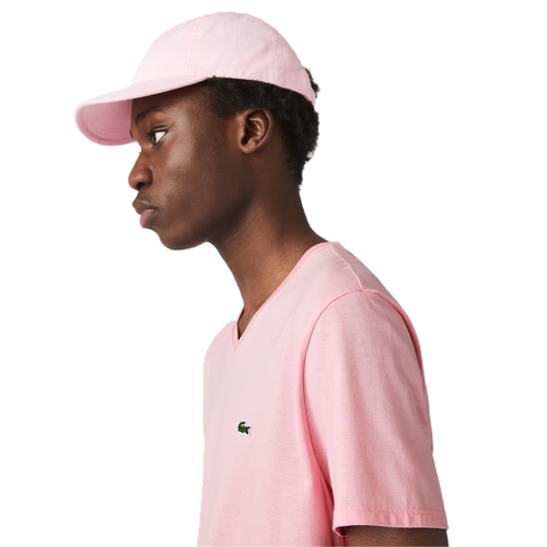 

Мужская футболка Lacoste Pink с коротким рукавом из хлопка Pima с v-образным вырезом из джерси, Розовый
