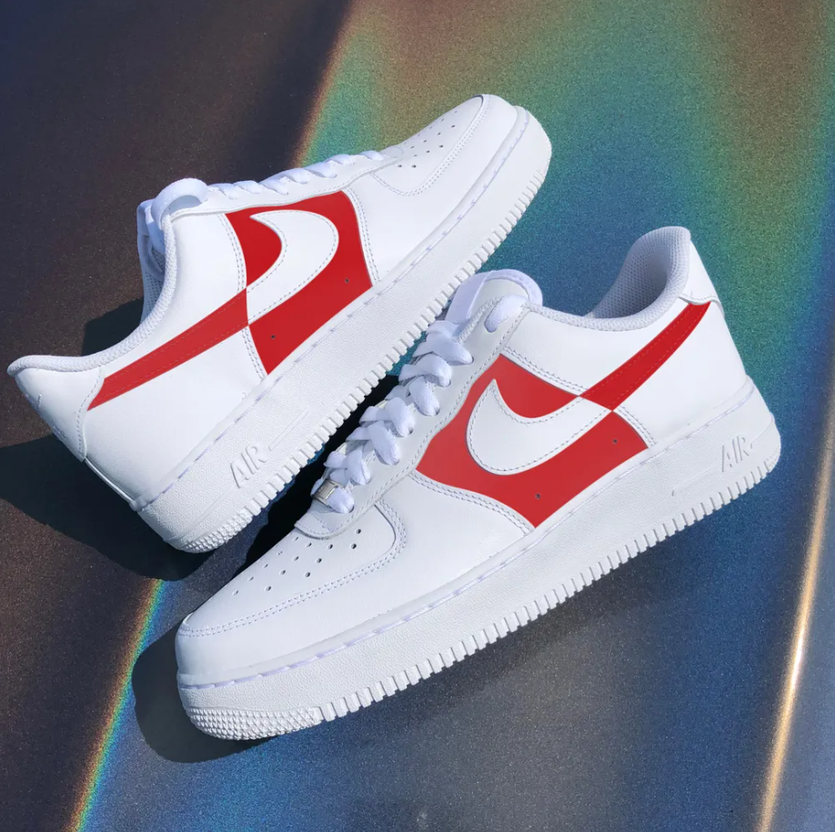 Pre-owned Nike Air Force 1 Custom Low Two Tone Scarlet Red Inside Men Women Kids All Sizes In White