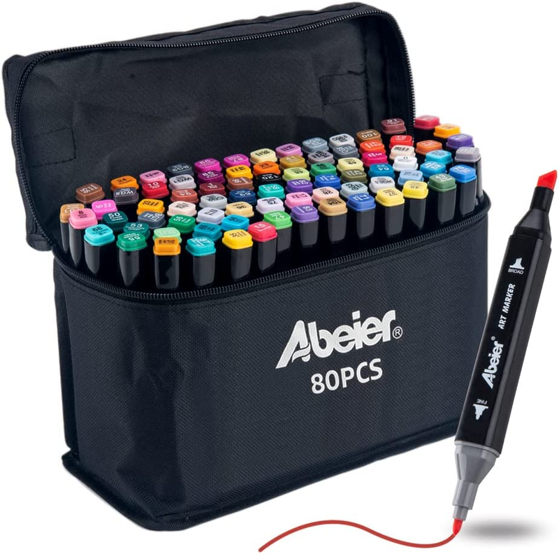 , 80 Colors Dual Tip Drawing Markers Set, Plus 1 Colorless