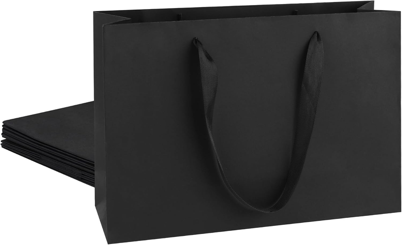 Black Gift Bags with Handles, 6 Pcs Large Gift Bags, Black Kraft Paper Shopping