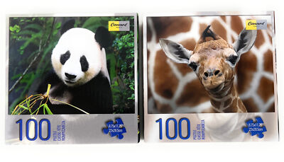 Lot 2 100 Piece Jigsaw Puzzles Panda Giraffe Cute Animals Kids Christmas Toy