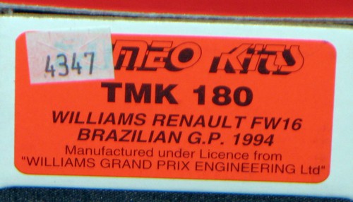 1:43 - TAMEO KITS - TMK 180 - Williams Renault FW16 - Brazilian GP 1994 - Italy