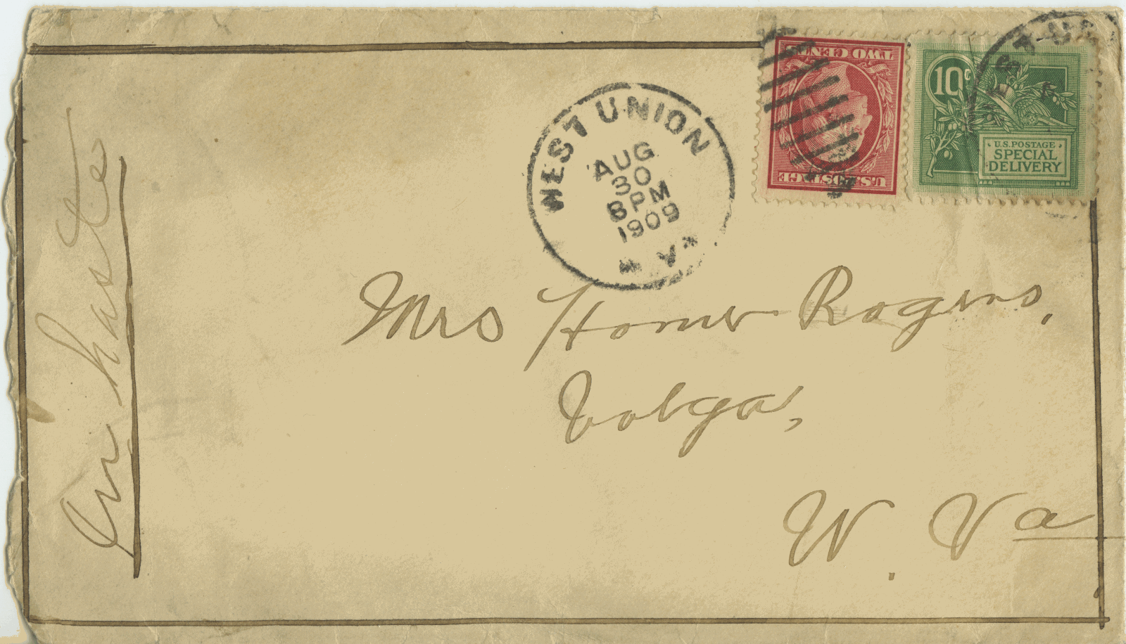 US  E7 + 332 R.P.O. cancel  on Special Delivery Mourning Cover  $400.00 CV