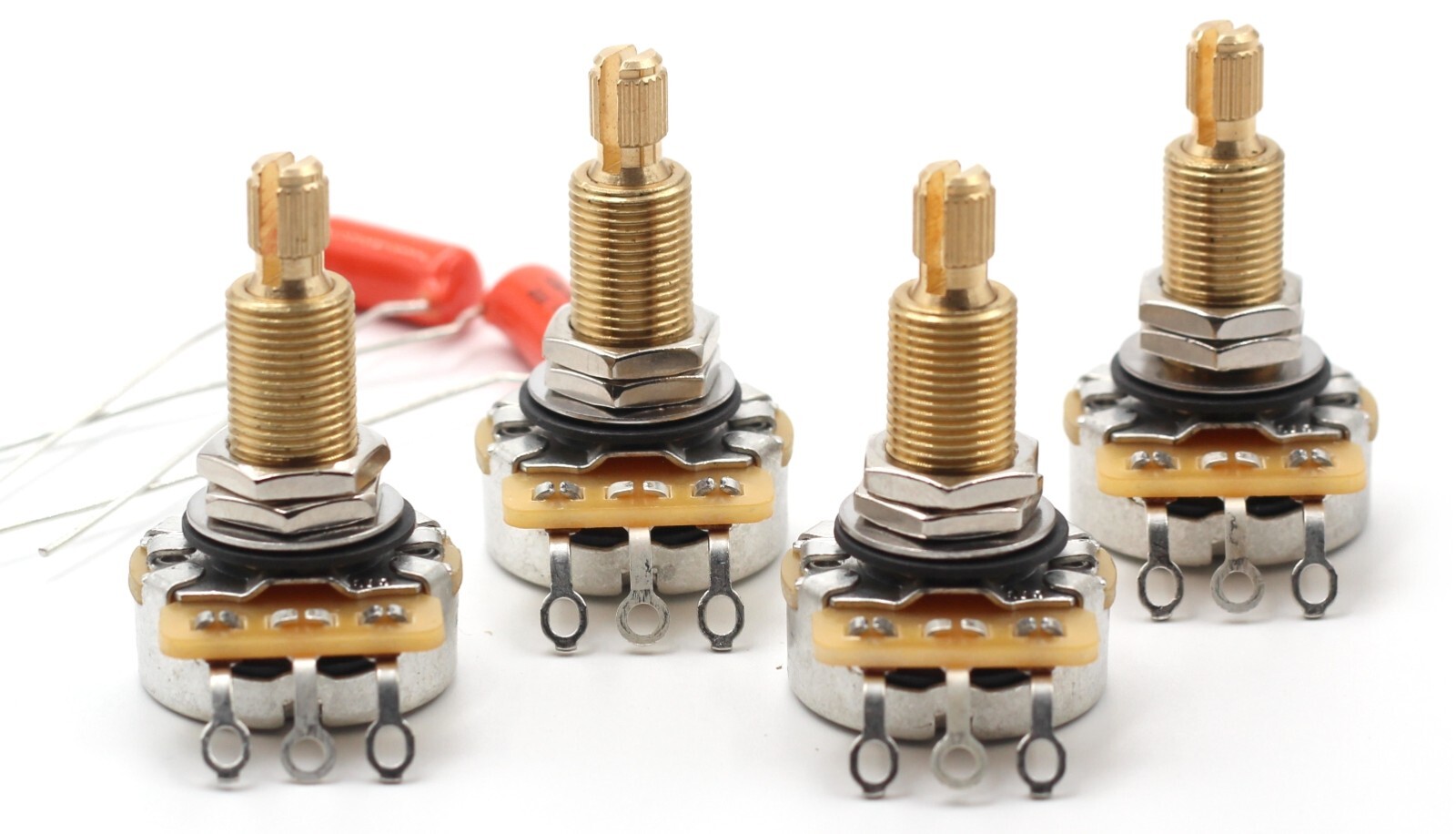 (4) TAOT CTS Custom 525K LONG SPLIT Shaft Pots + (2) .022/200v Orange Drop Caps