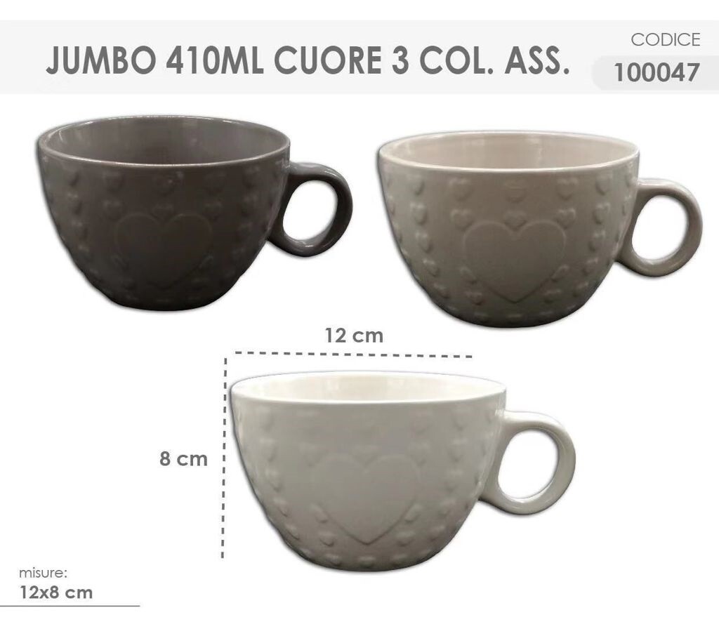 Set 12 Pezzi Tazza Porcellana Con Cuore Latte Colazione 410ml dfh