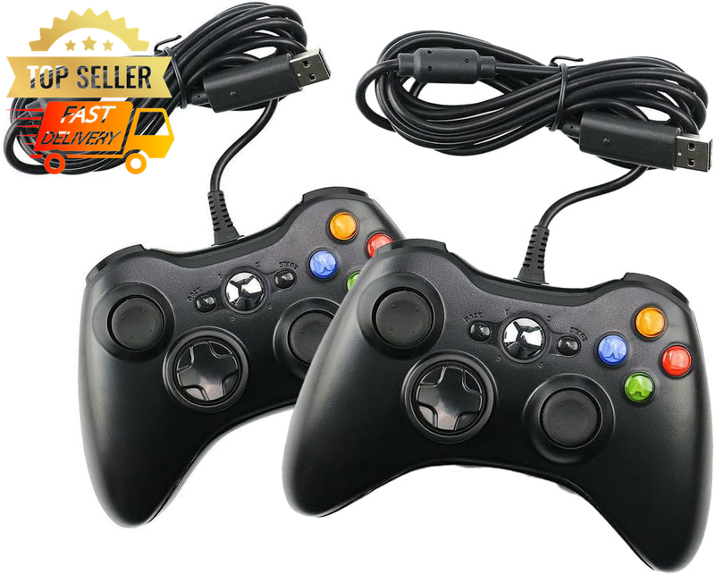 2x Wired Xbox 360 Controller Gamepad Dual-Vibration Turbo PC Compatible