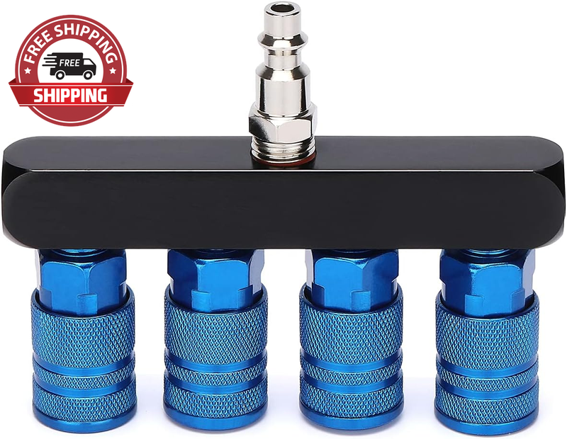 4-Way Straight Air Manifold Splitter, Line Type Air Compressor Splitter with 4 C