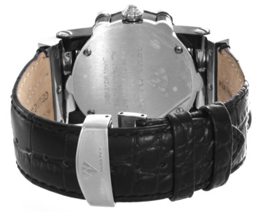 Pre-owned Aqua Master Men's Two-tone Black Dial Silver Bezel Leather Band Watch W145
