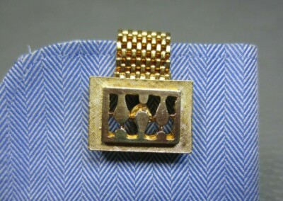 Vintage Reticulated Tear Drop Wrap Around Yellow Gold Plated Cuff Links 