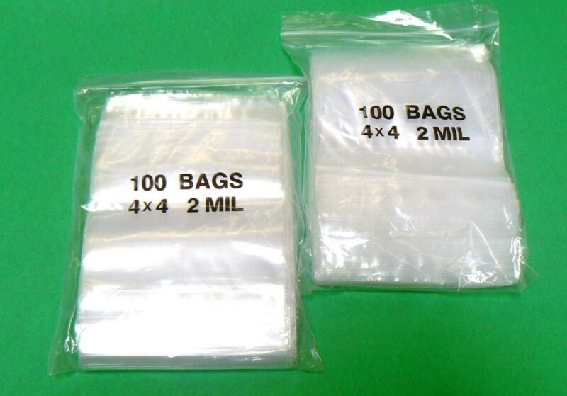 200 Reclosable 4x4 2MIL Clear Resealable 4" Square Poly Bags Squeeze Top Lock