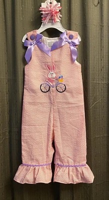 Girls NWT Lil Cactus Embroidered Coverall Romper Easter Bunny Free Bow 12-18 Mos