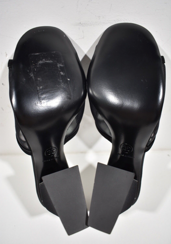 Pre-owned Chanel 22a Black Mesh Pearl Cc Logo Block Heel Backless Mule Sandal Pump 39