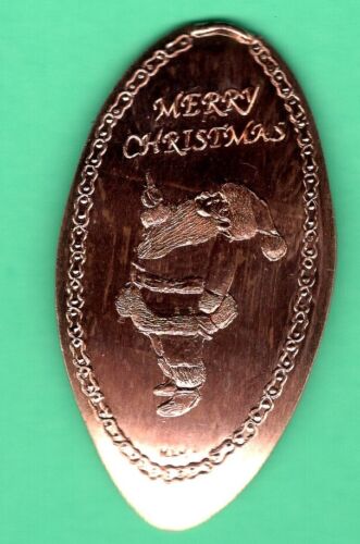 Elongated Pressed Copper Penny - Merry Christmas Santa Pointing