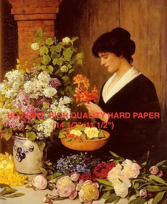 LADY WITH FLOWERS. GORGEOUS HD PRINT-HIGH QUALITY HARD PAPER (16 1/2''x11 1/2'')