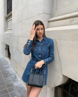 Zara Woman s Denim Mini Dress Blue Long Sleeves Tie Size XS 2499