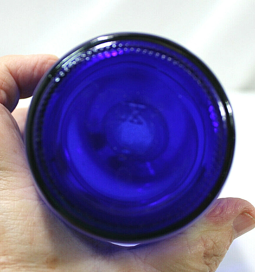 BEAUTIFUL VINTAGE ~BLUE LUNA CAFE~ COBALT BLUE DUAL HANDLED RIBBED NECK BOTTLE